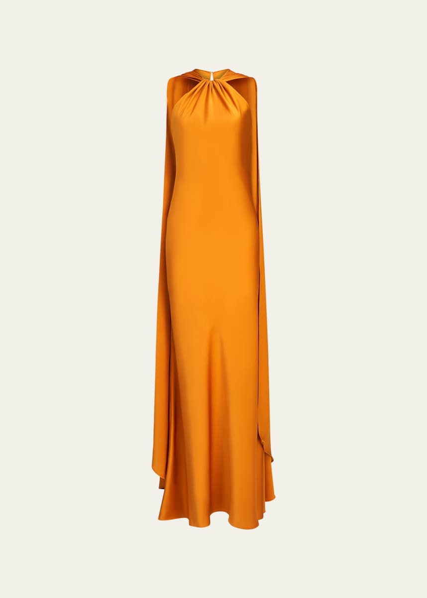 Halston Reta Draped Satin Halter Gown