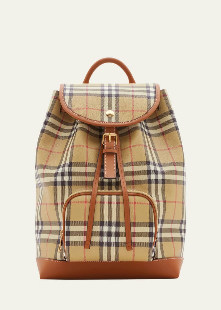 Burberry Check Drawstring Coated-Cotton Backpack