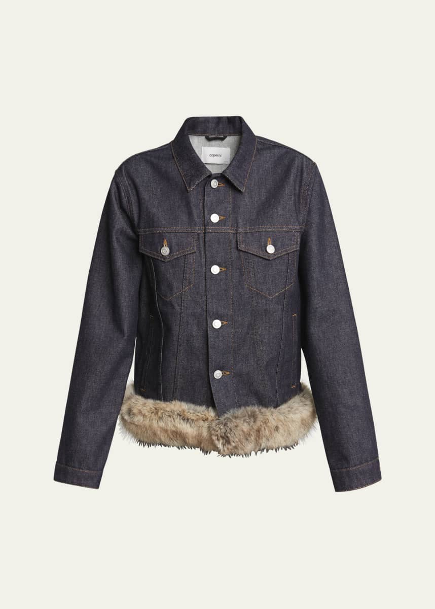 Coperni Faux Fur Hem Denim Jacket