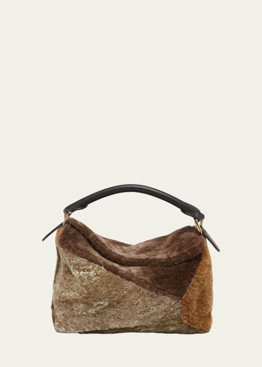 Loewe Puzzle Edge Small Sheep Shearling Fur Top-Handle Bag