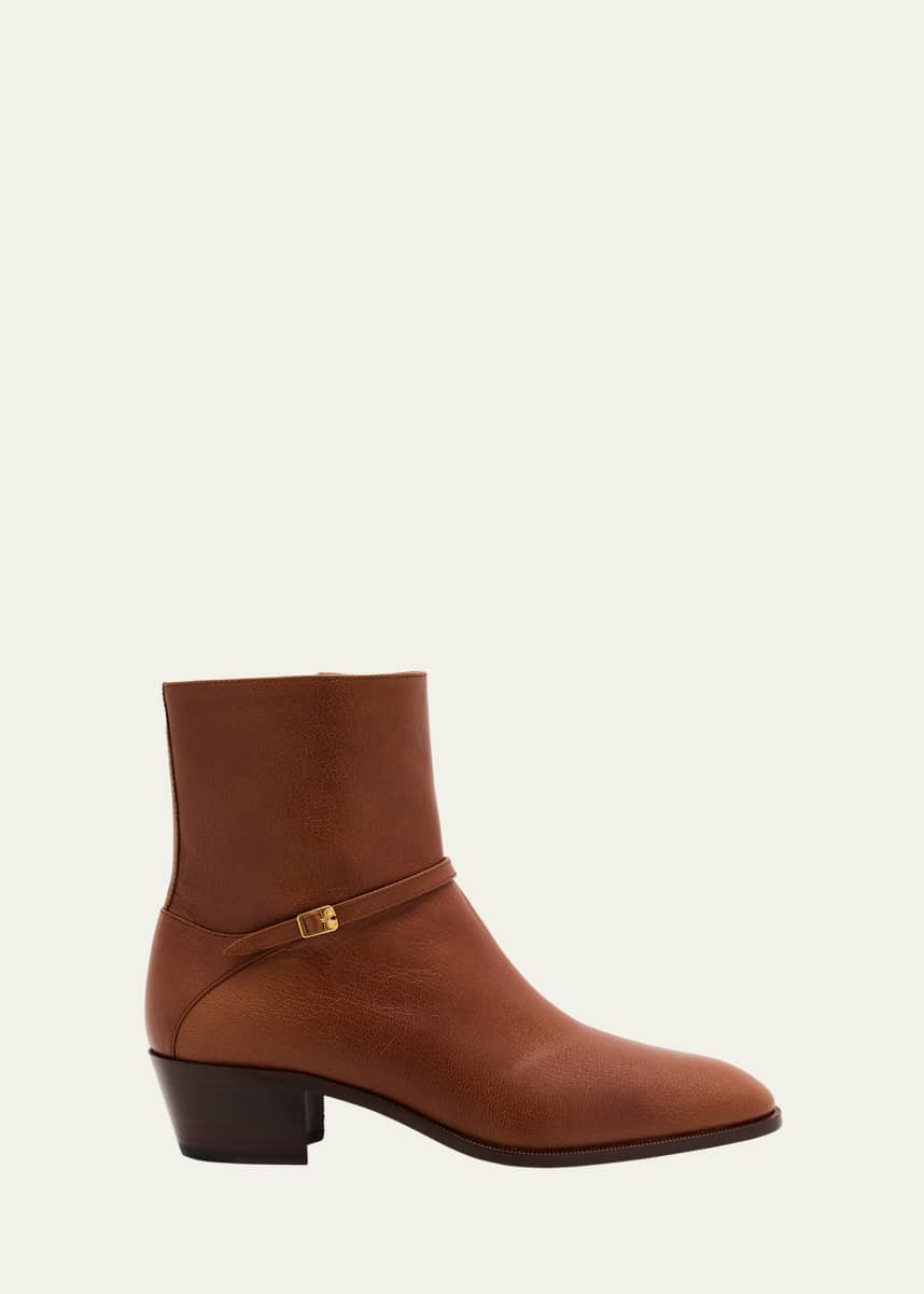 Valentino Garavani Men's Pat Leather Side-Buckle Booties