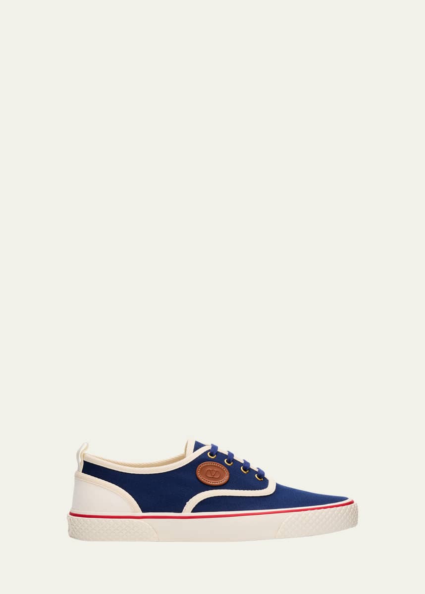 Valentino Garavani Men's Nojoke Canvas Leather VLogo Low-Top Sneakers
