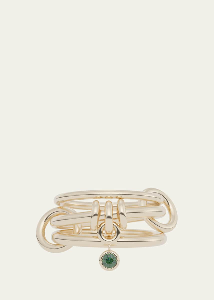 Spinelli Kilcollin Piera 3-Band 18K Yellow Gold Ring with Bezel-Set Emerald Charm