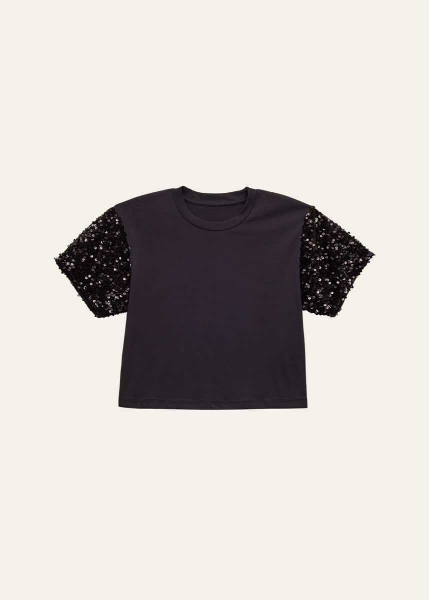KatieJ NYC Girl's T-Shirt W/ Sequin Sleeves, Size S-XL