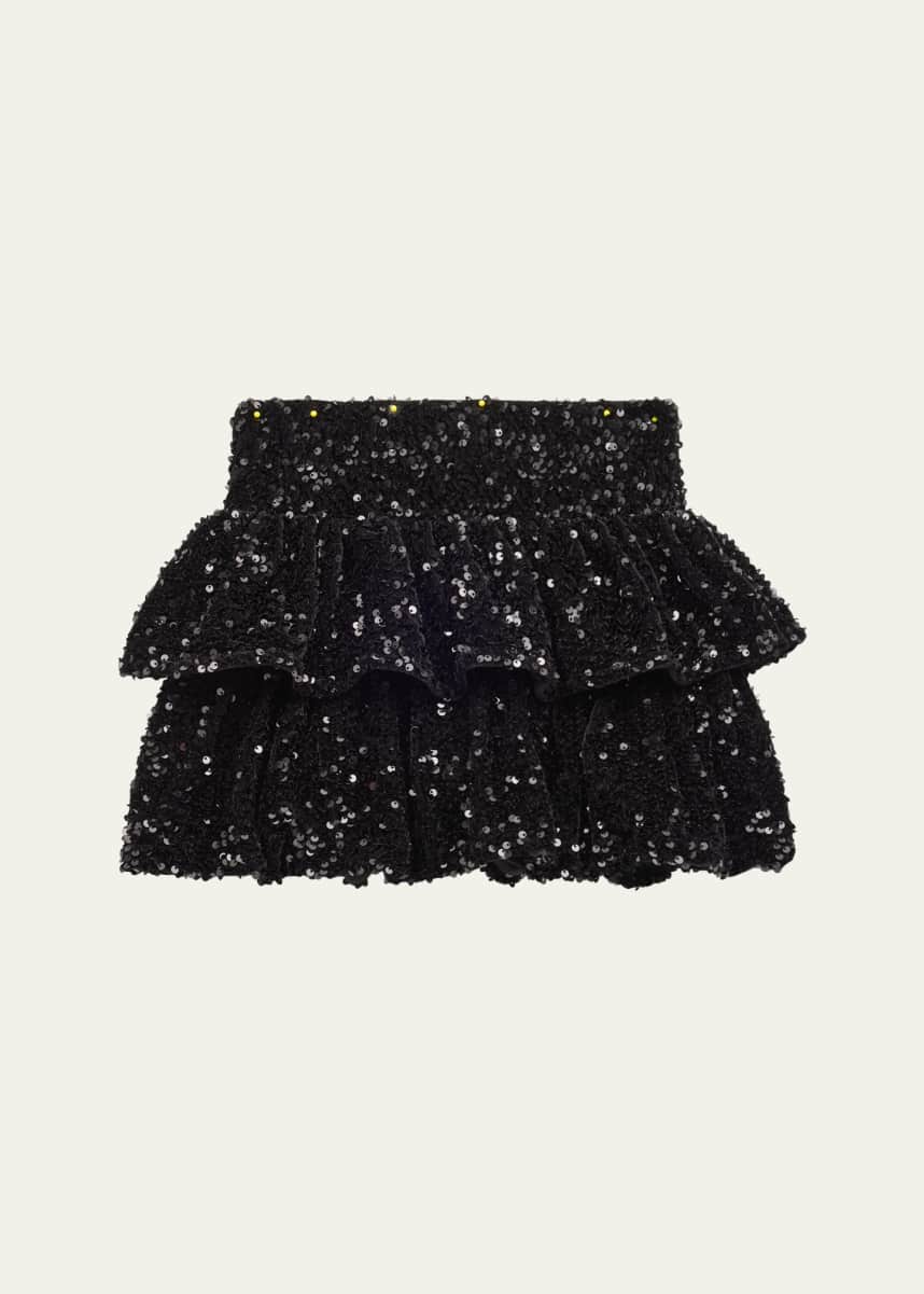 KatieJ NYC Girl's Tiered Sequin Ruffle Mini Skirt, Size S-XL