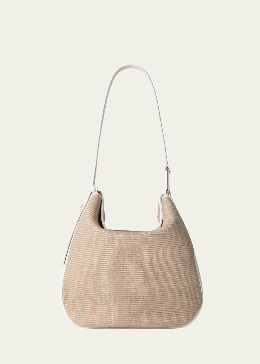Akris Anna Medium Raffia & Leather Hobo Bag
