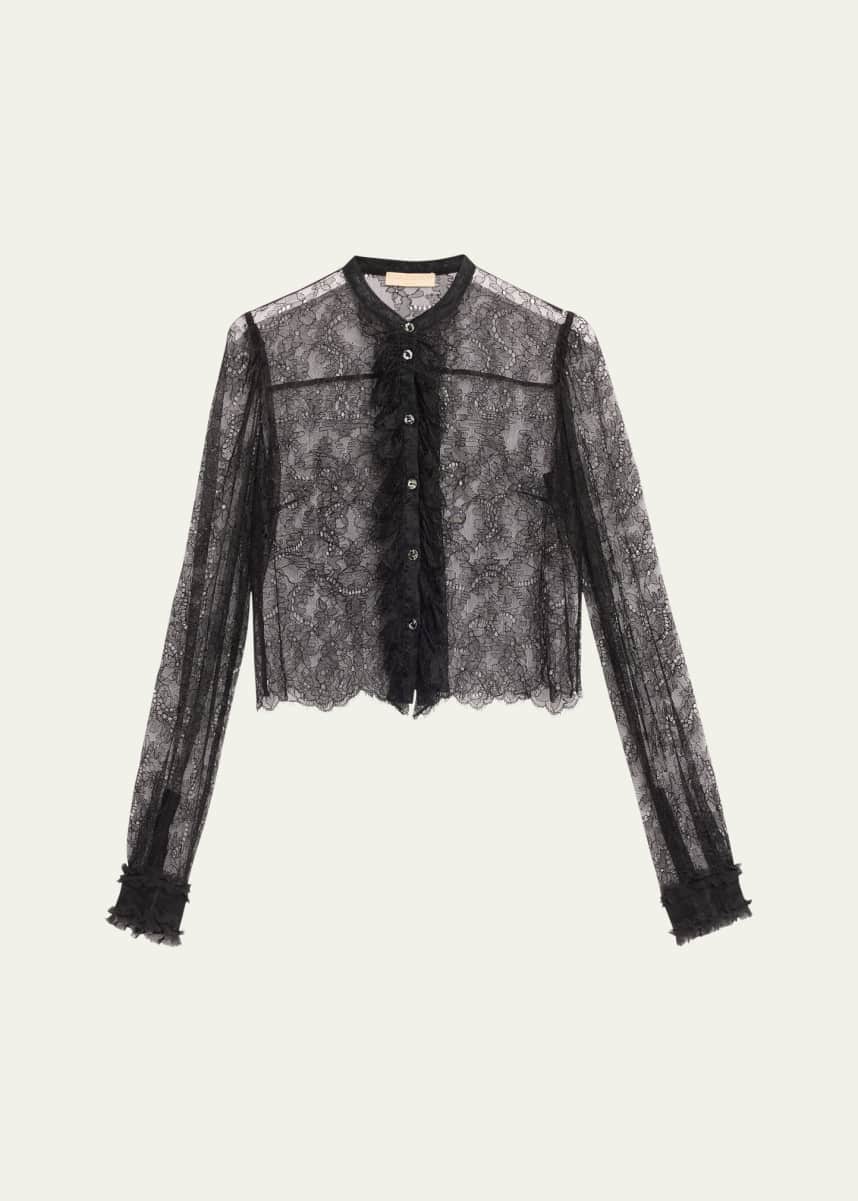 Ulla Johnson Cecile Ruffle-Trim Floral Lace Blouse