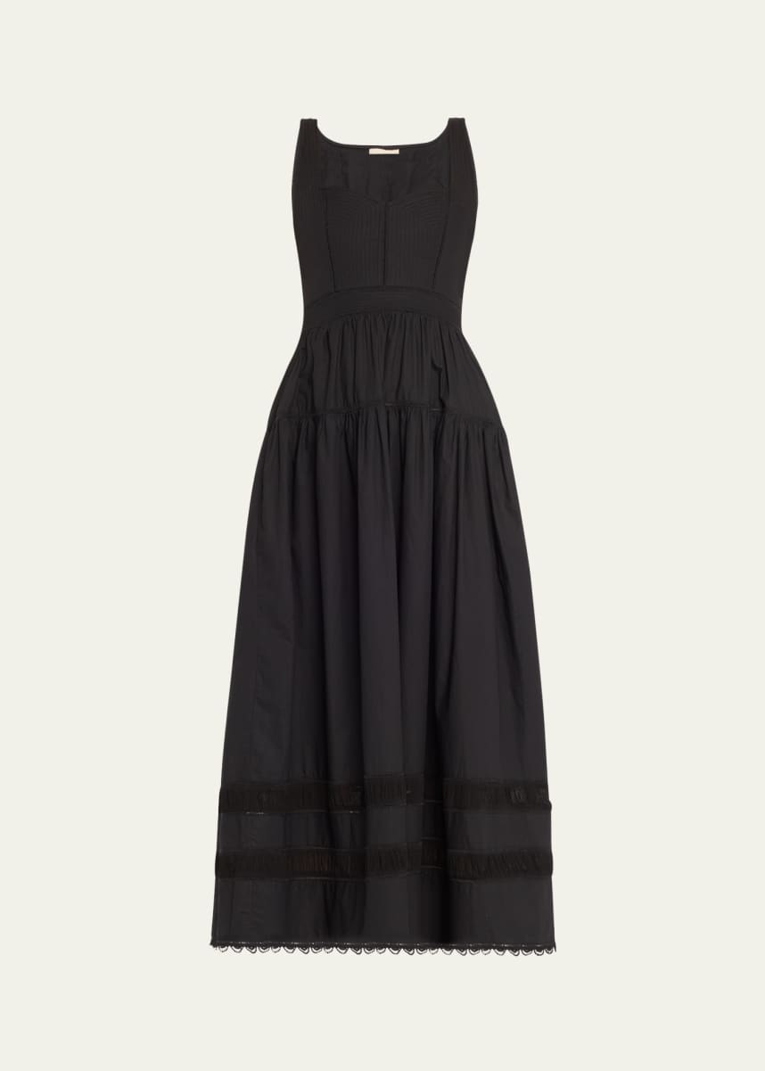 Ulla Johnson Isadora Ruched Lace-Inset Sweetheart Maxi Dress