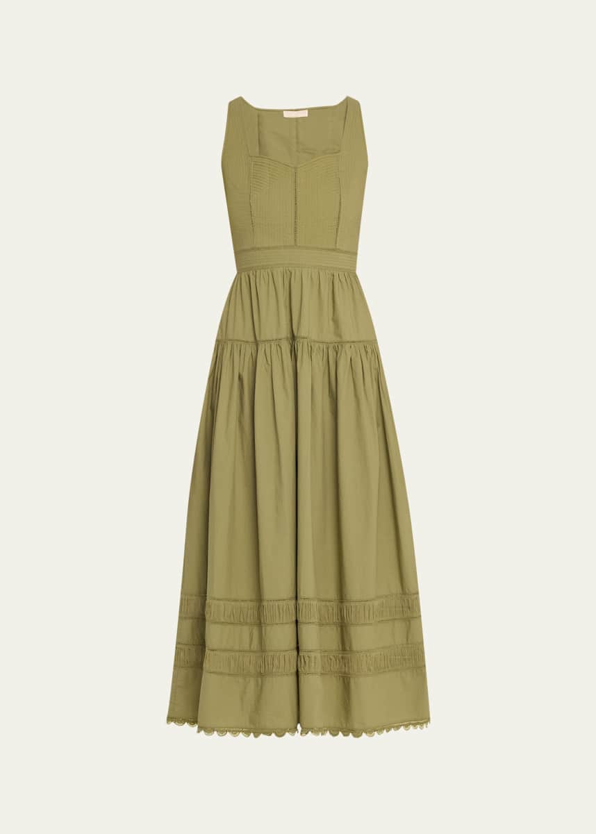 Ulla Johnson Isadora Ruched Lace-Inset Sweetheart Maxi Dress
