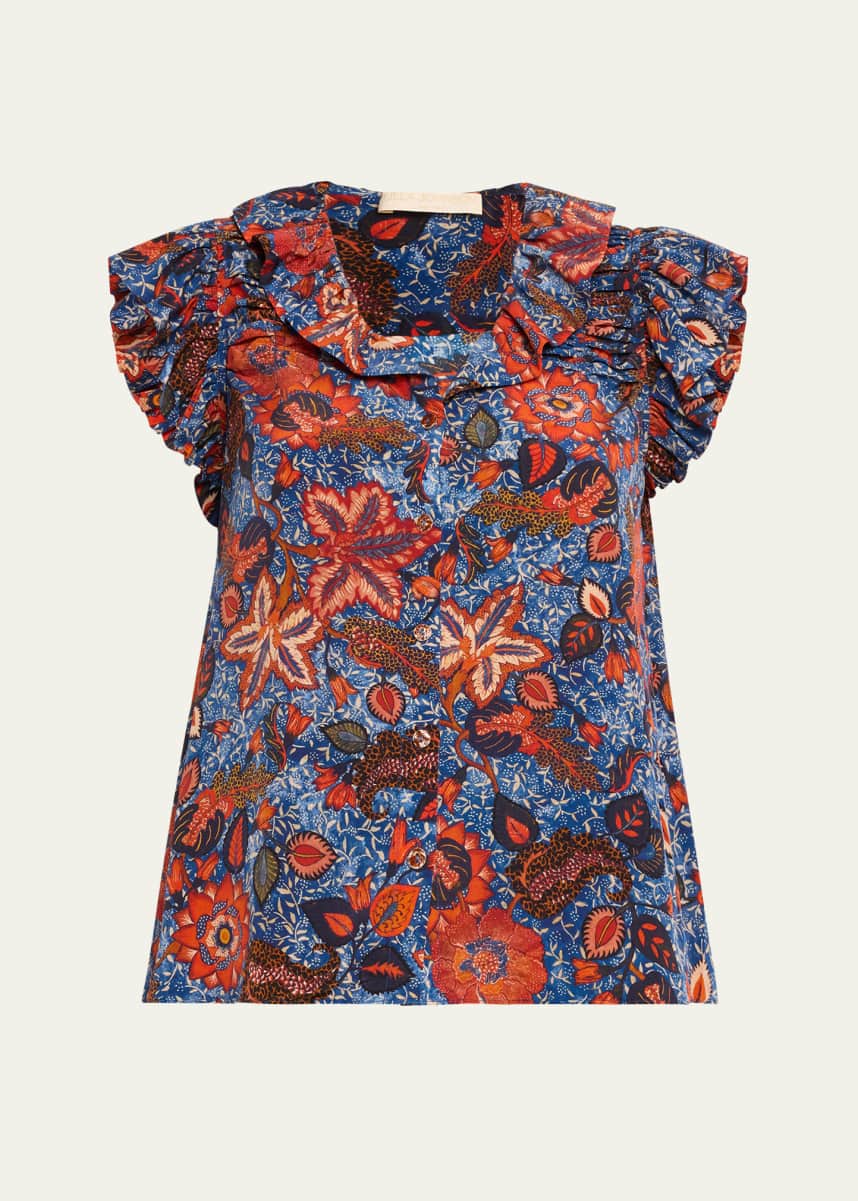 Ulla Johnson Ivette Floral-Print Ruffle Silk Top