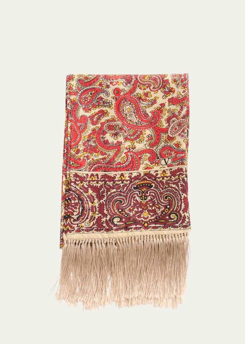 Valentino Garavani Men's Twill Paisley Fringe Scarf