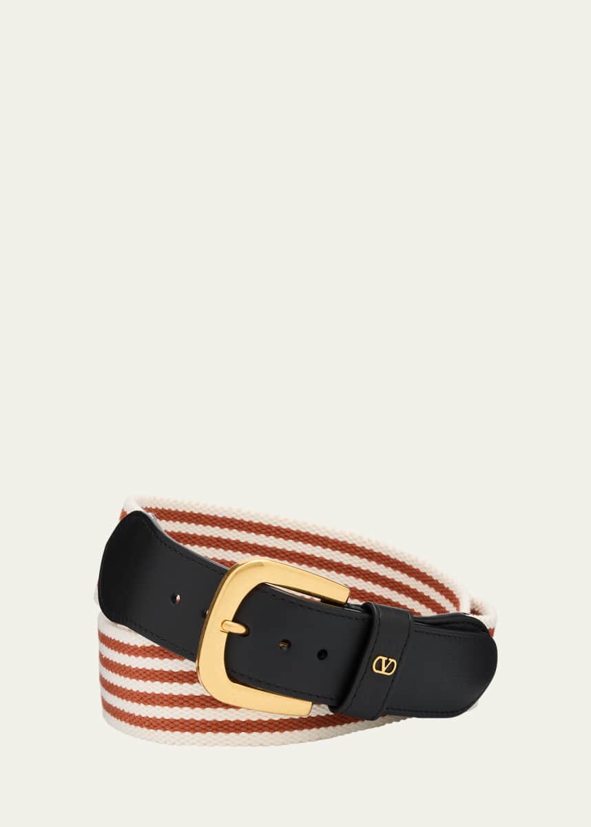 Valentino Garavani Men's Nano Stripe Cotton and Leather Belt