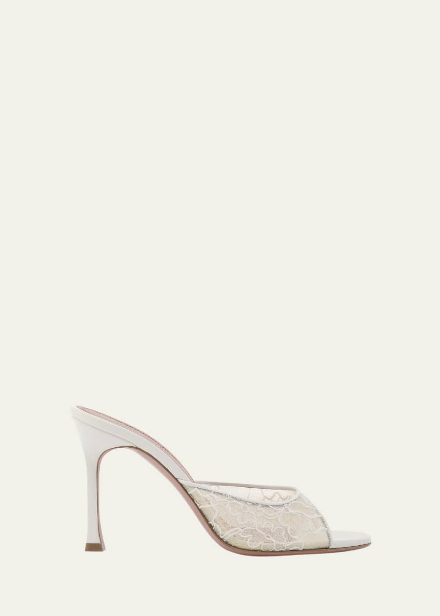 Amina Muaddi Alexa Lace Stiletto Mule Sandals