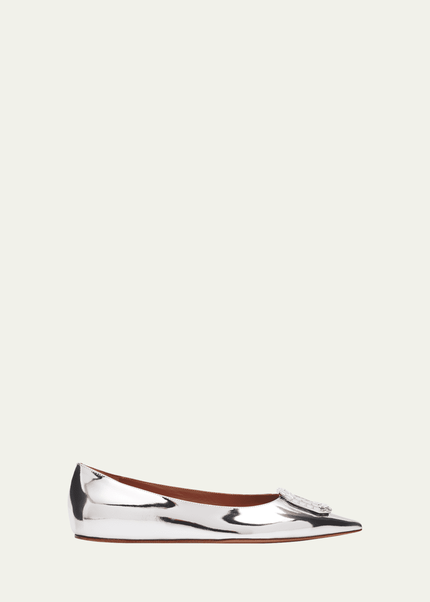 Amina Muaddi Camelia Metallic Leather Ballerina Flats
