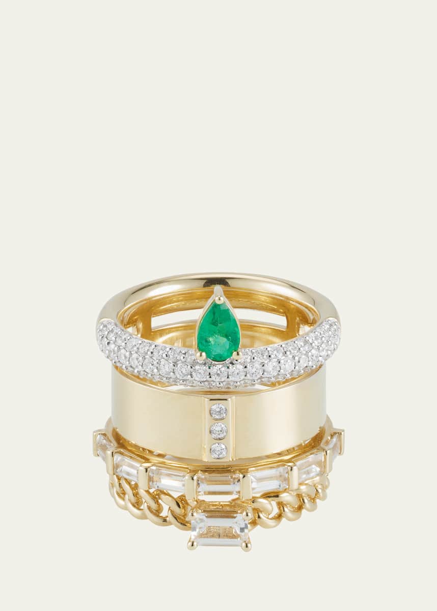 TYPE JEWELRY 14K Yellow Gold The Type Stack Pave Diamond Ring with Emerald and White Sapphires