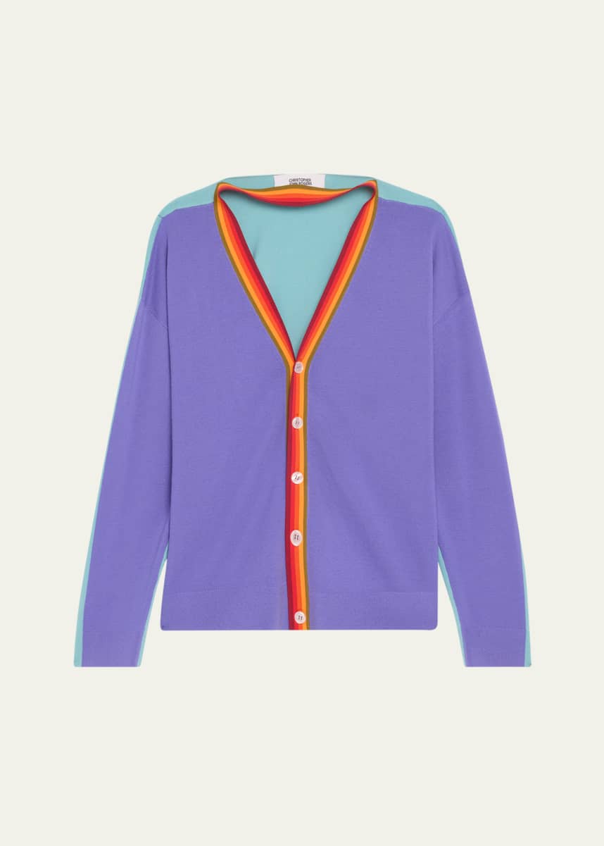 CHRISTOPHER JOHN ROGERS Convertible Colorblock Cutout Wool Cardigan