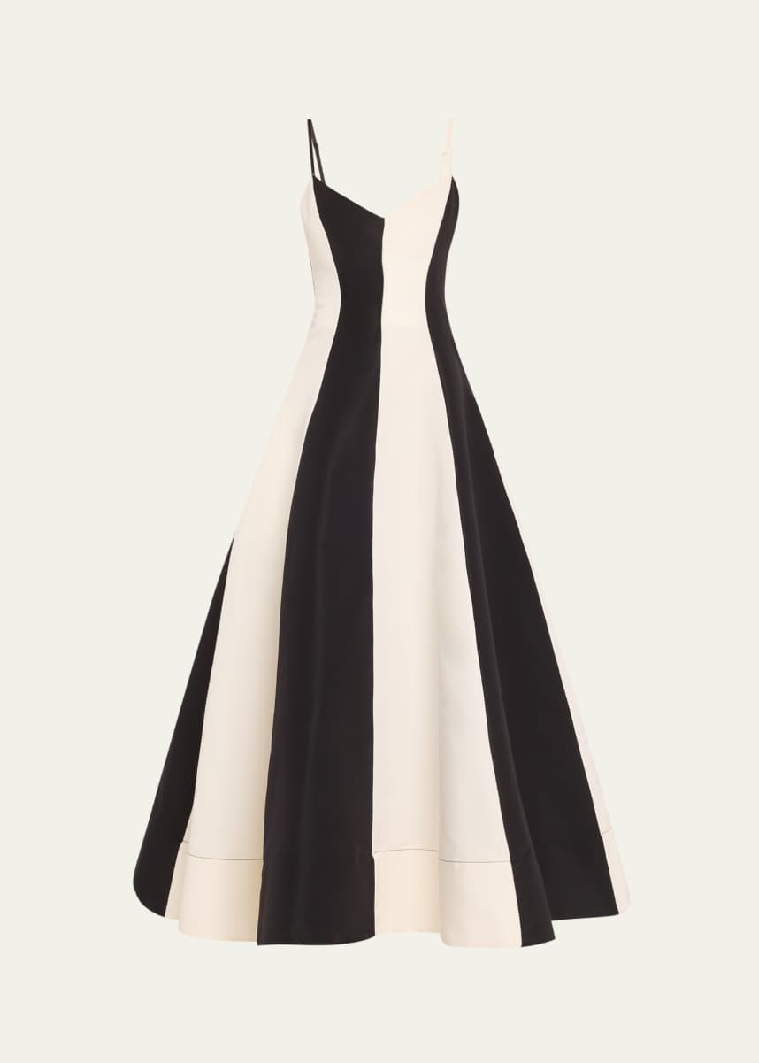 CHRISTOPHER JOHN ROGERS Stripe Colorblock V-Neck Evening Gown