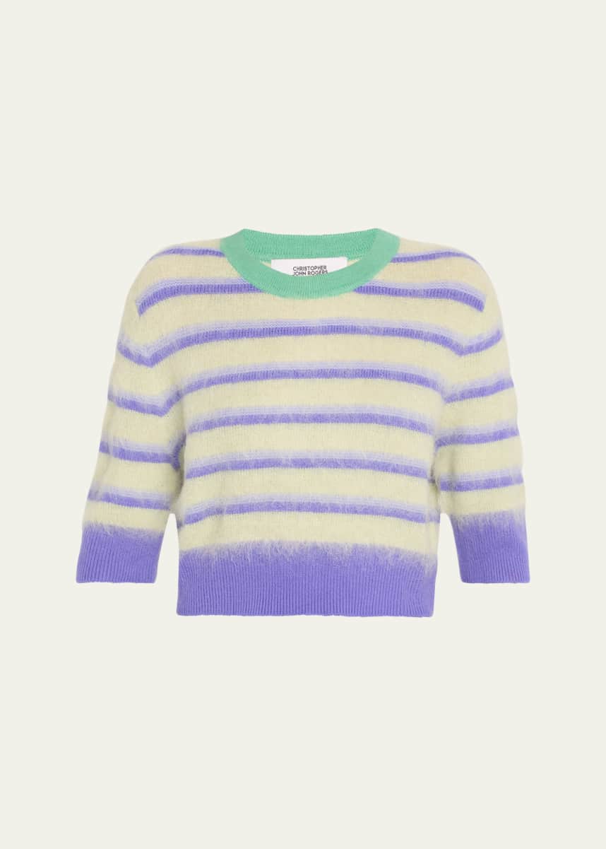 CHRISTOPHER JOHN ROGERS Stripe Cropped Mohair Wool Ringer Tee