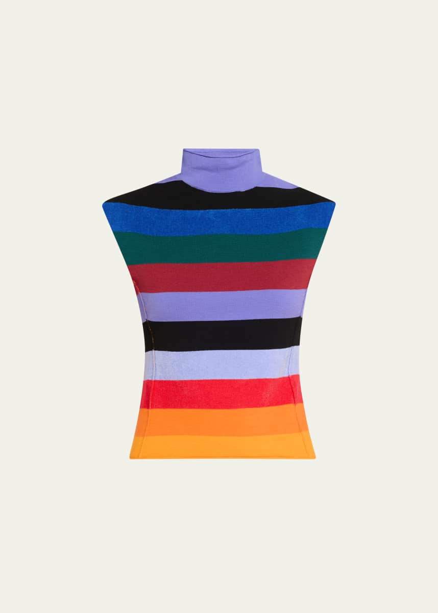 CHRISTOPHER JOHN ROGERS Sleeveless Rainbow Striped Mock Neck Wool Top