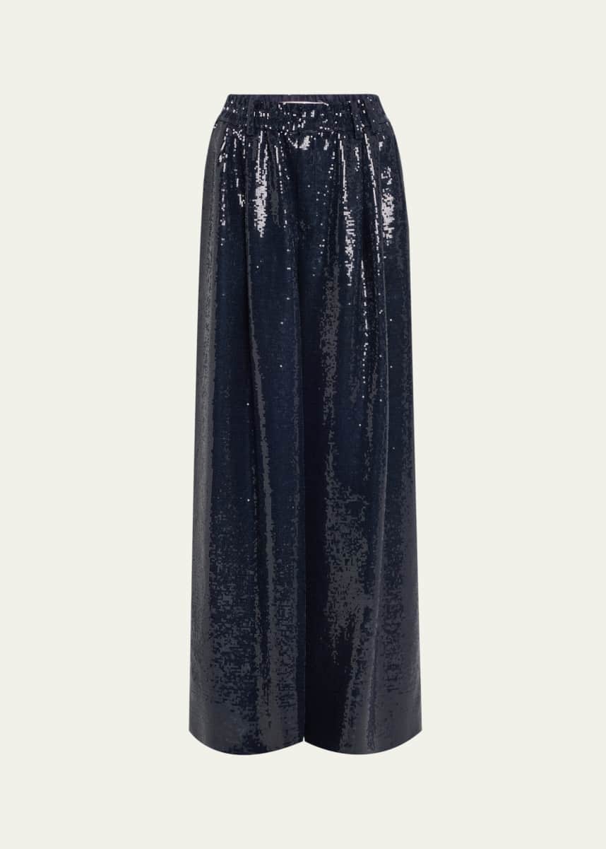 CHRISTOPHER JOHN ROGERS Sequined Elastic Waist Wide Leg Trousers
