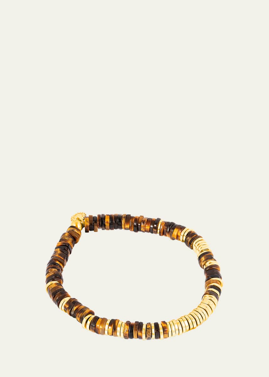Tateossian Men's 18k Gold-Plated Tiger's Eye Constellation Beaded Bracelet