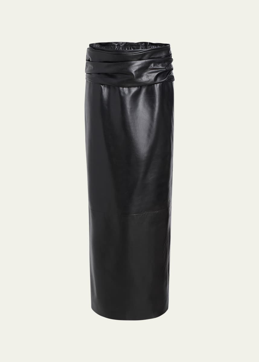 Khaite Wilner Leather Midi Skirt