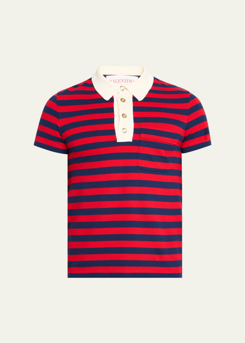 Valentino Garavani Men's Stripe Cotton Pique Polo Shirt