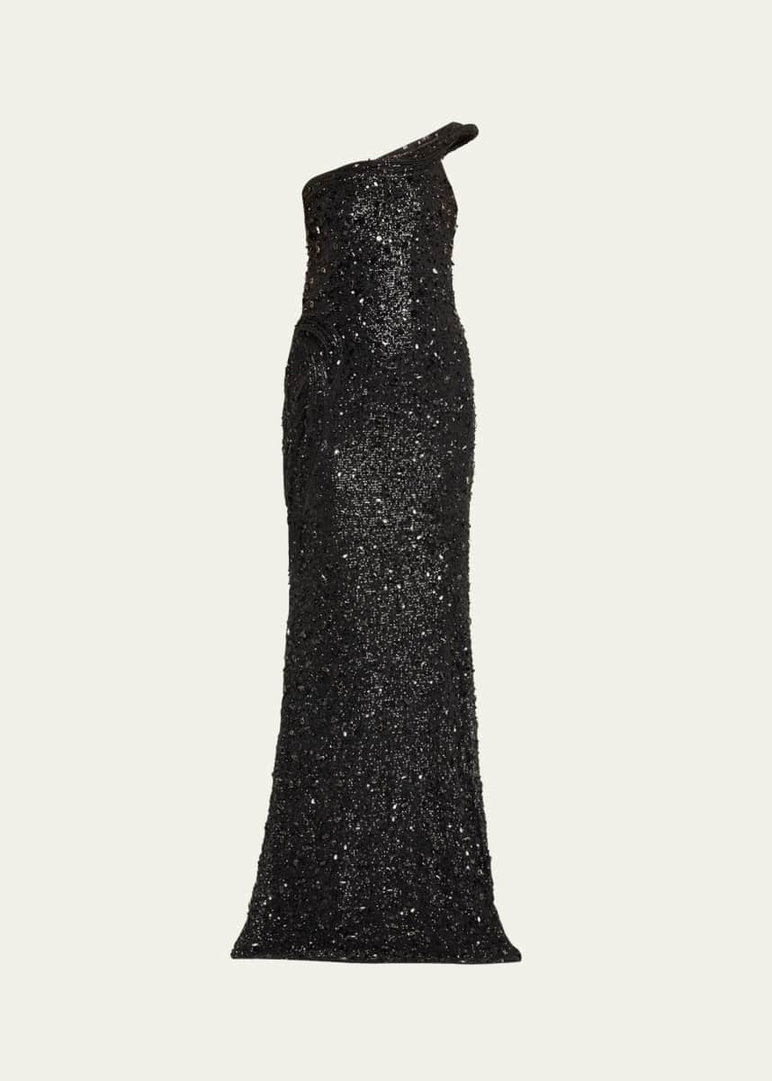 Gaurav Gupta The Celestial One-Shoulder Sequined Crystal Sculpted Gown