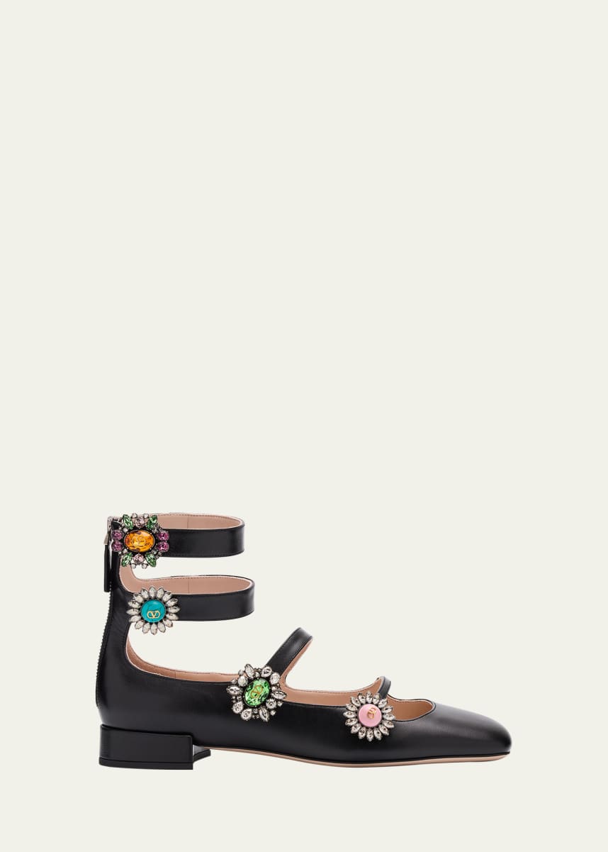 Valentino Garavani Leather Jewel Four-Strap Ballerina Flats