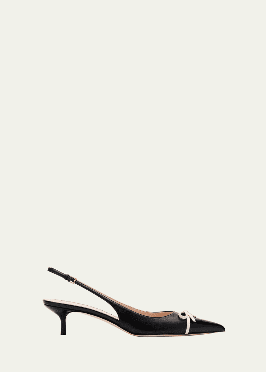 Valentino Garavani Patent Cap-Toe Leather Kitten Slingback Pumps