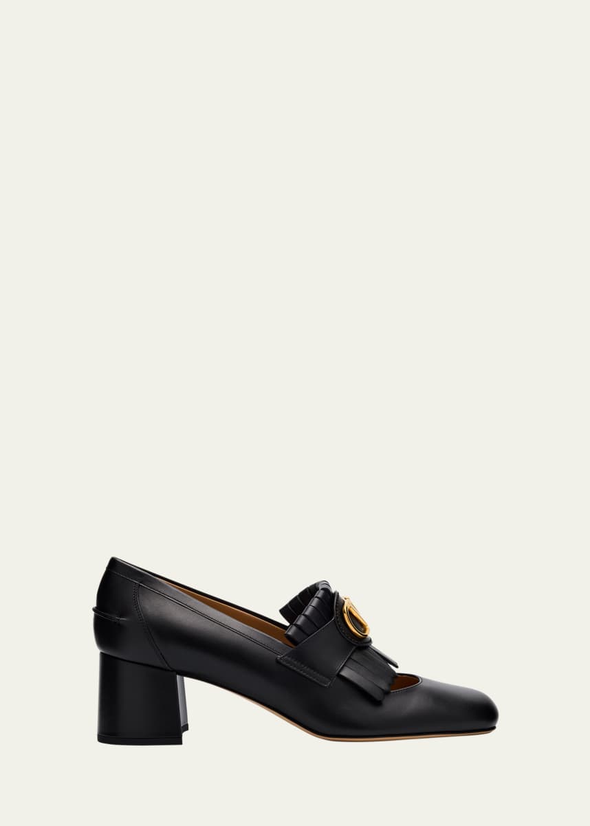 Valentino Garavani Calfskin Fringe VLogo Loafer Pumps