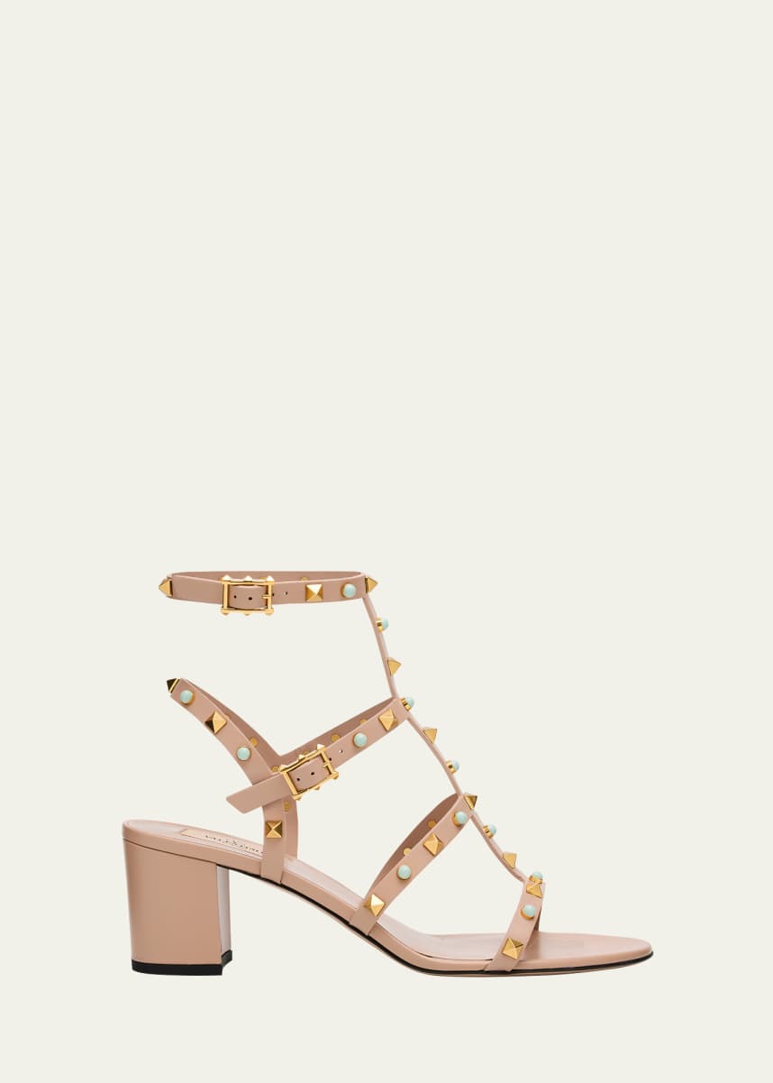 Valentino Garavani Rockstud Caged Ankle-Strap Leather Sandals