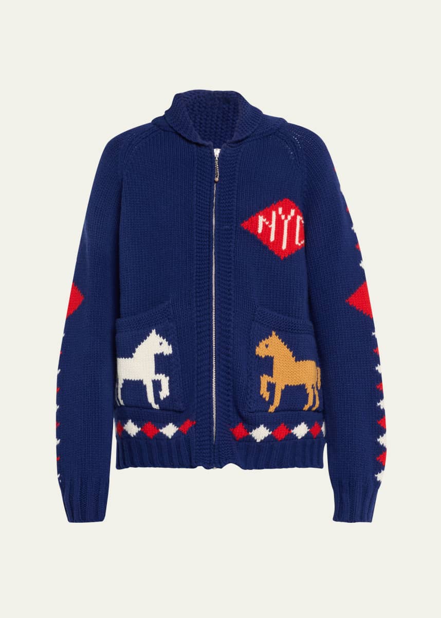 Bode Diamond Corral Horse Merino Wool Cardigan