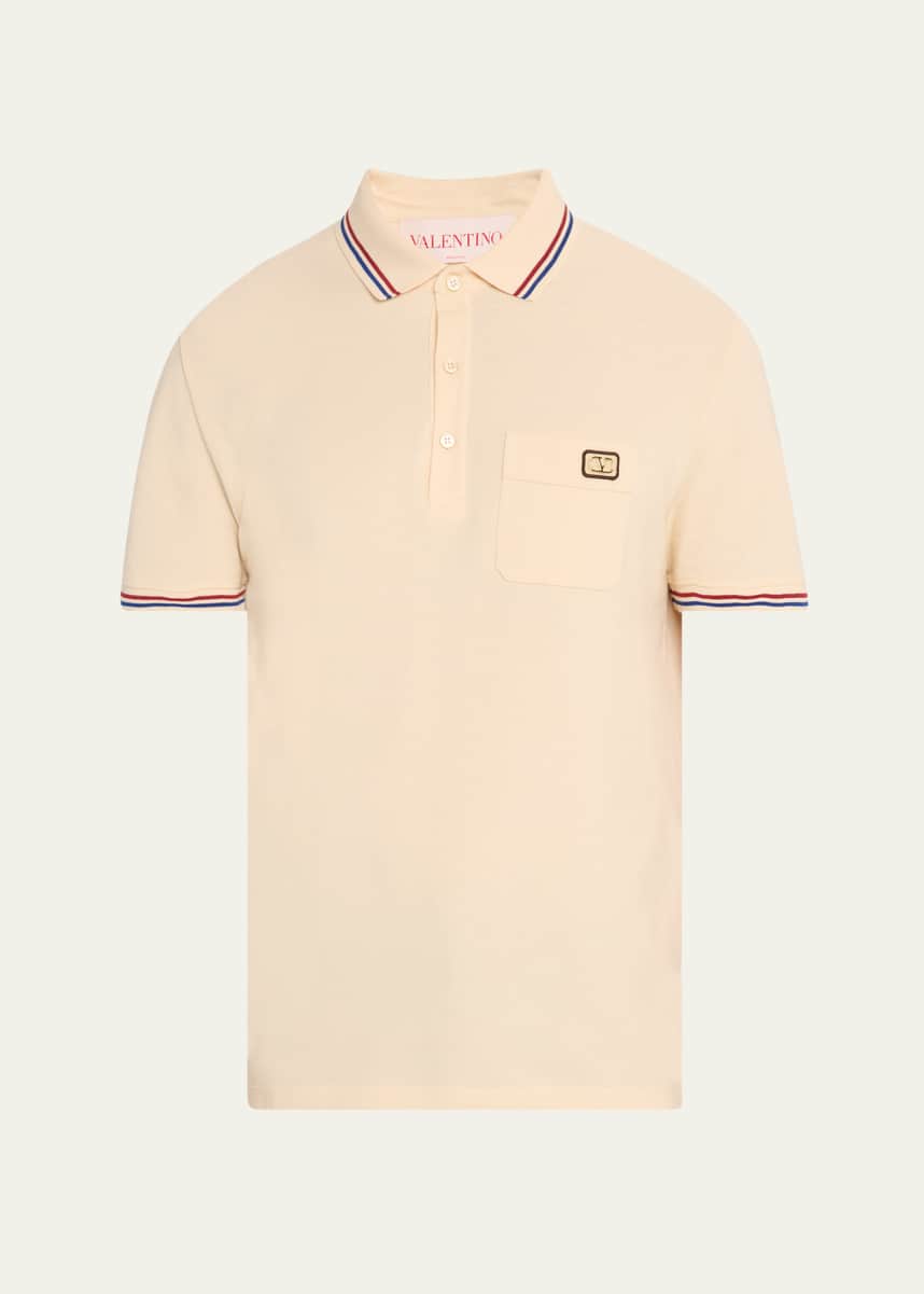 Valentino Garavani Men's Contrast-Tip Pique Polo Shirt
