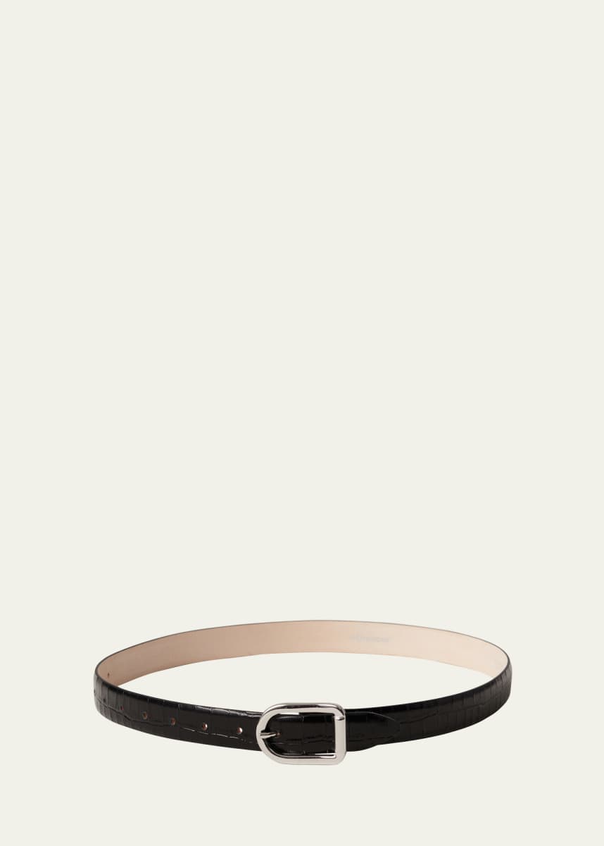 Dehanche Mija Croco-Embossed Leather Skinny Belt