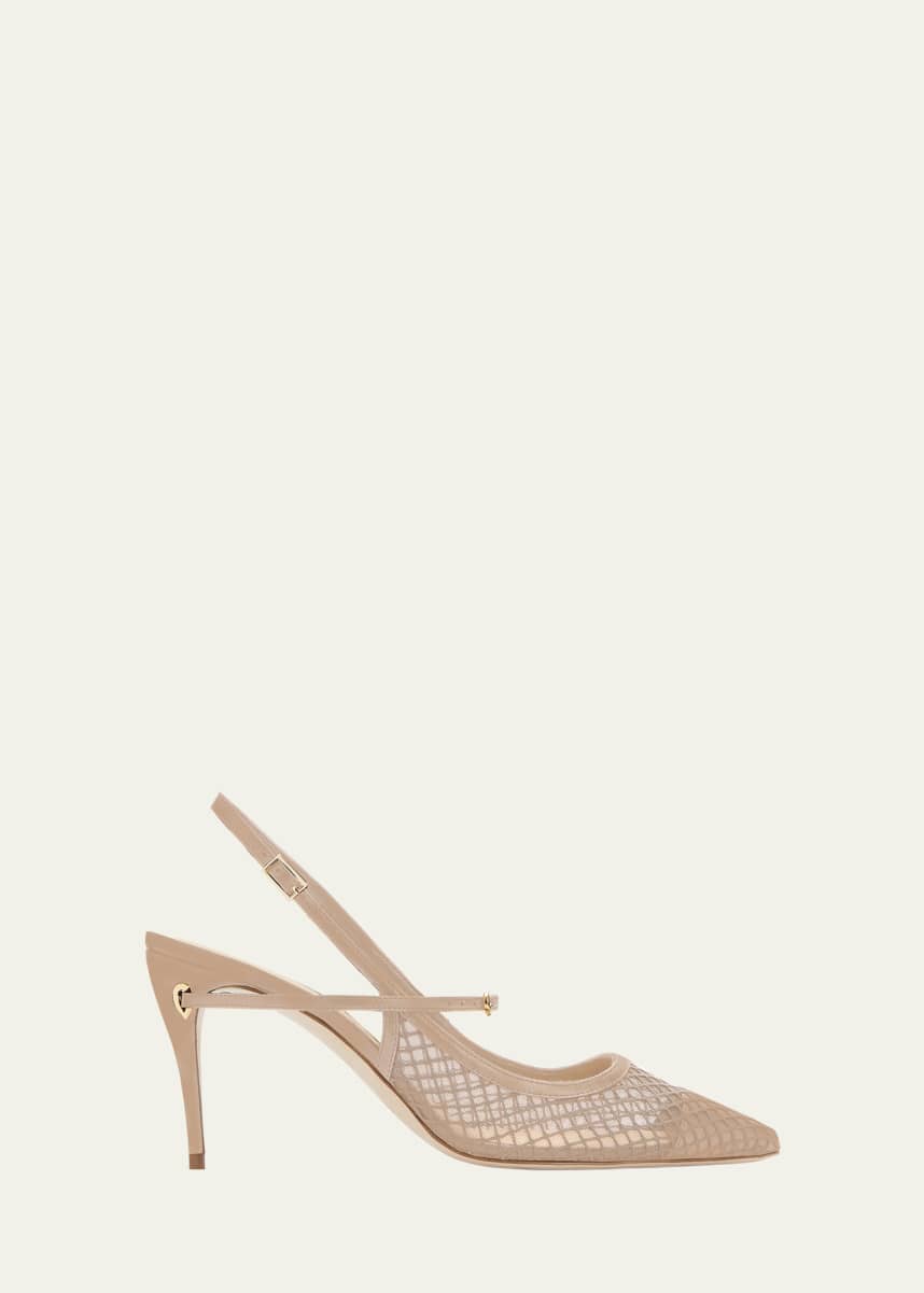 Jennifer Chamandi Edoardo Net Leather Slingback Pumps