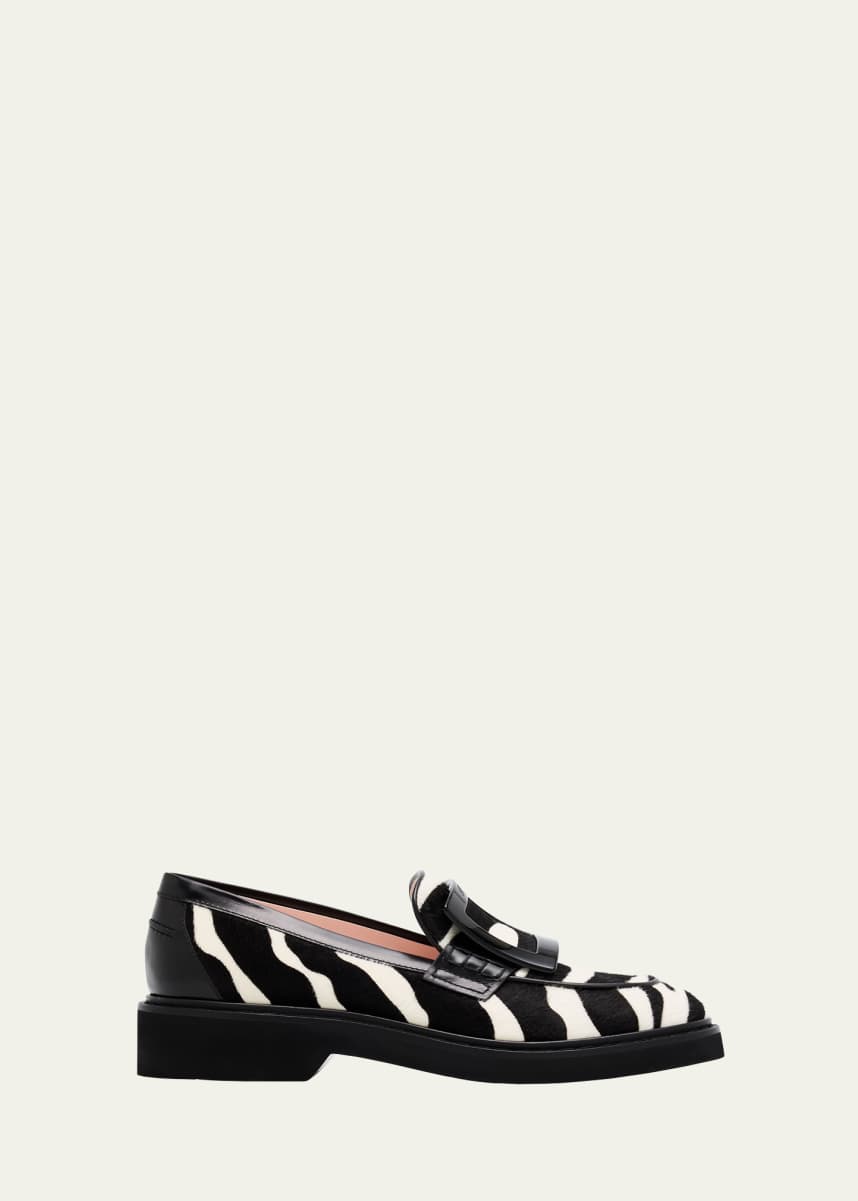 Roger Vivier Viv Ranger Zebra Buckle Loafers