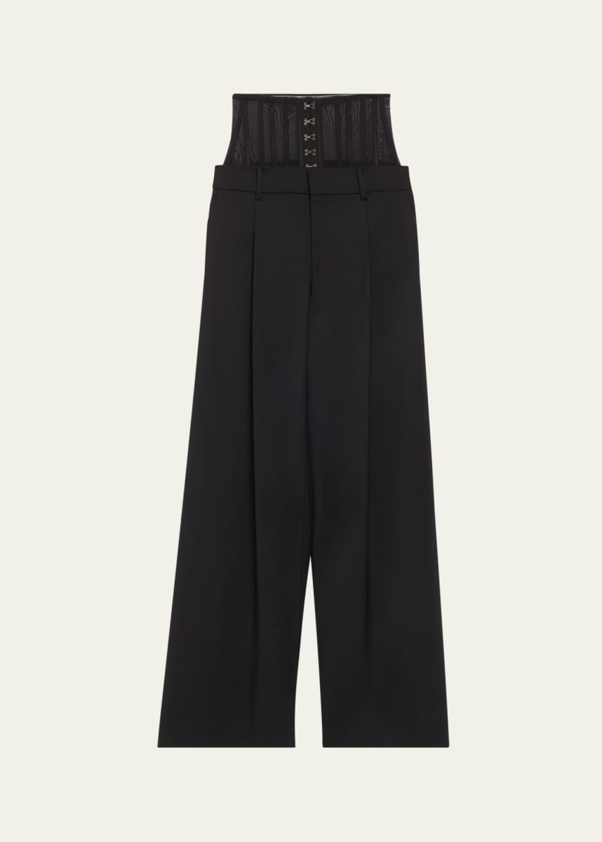 Monse Sheer Corset Wide Leg Wool Trousers