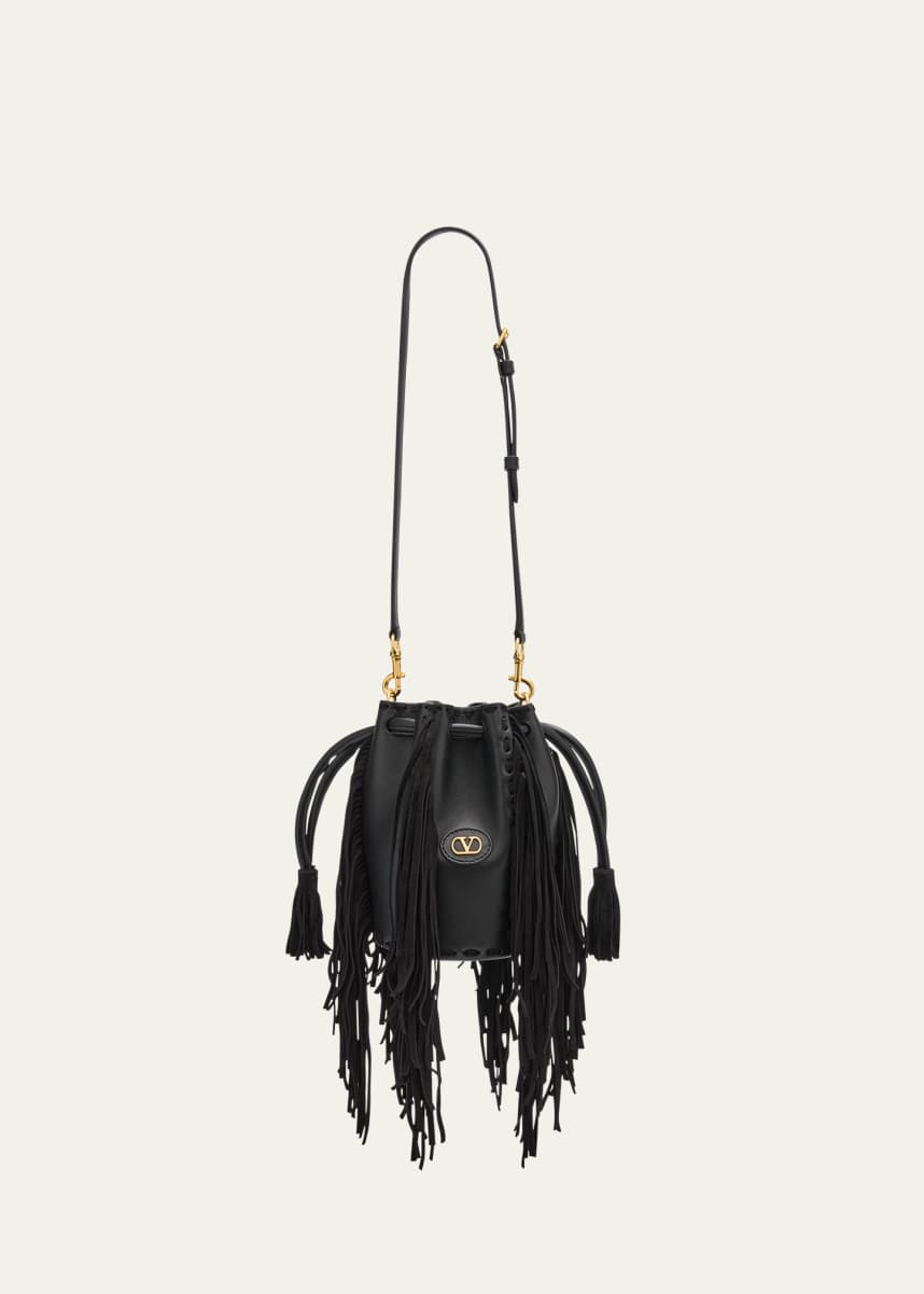 Valentino Garavani Nellcote Small Fringe Leather Bucket Bag