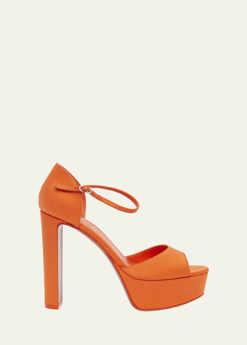 Christian Louboutin Sandaloo Silk Ankle-Strap Red Sole Platform Sandals