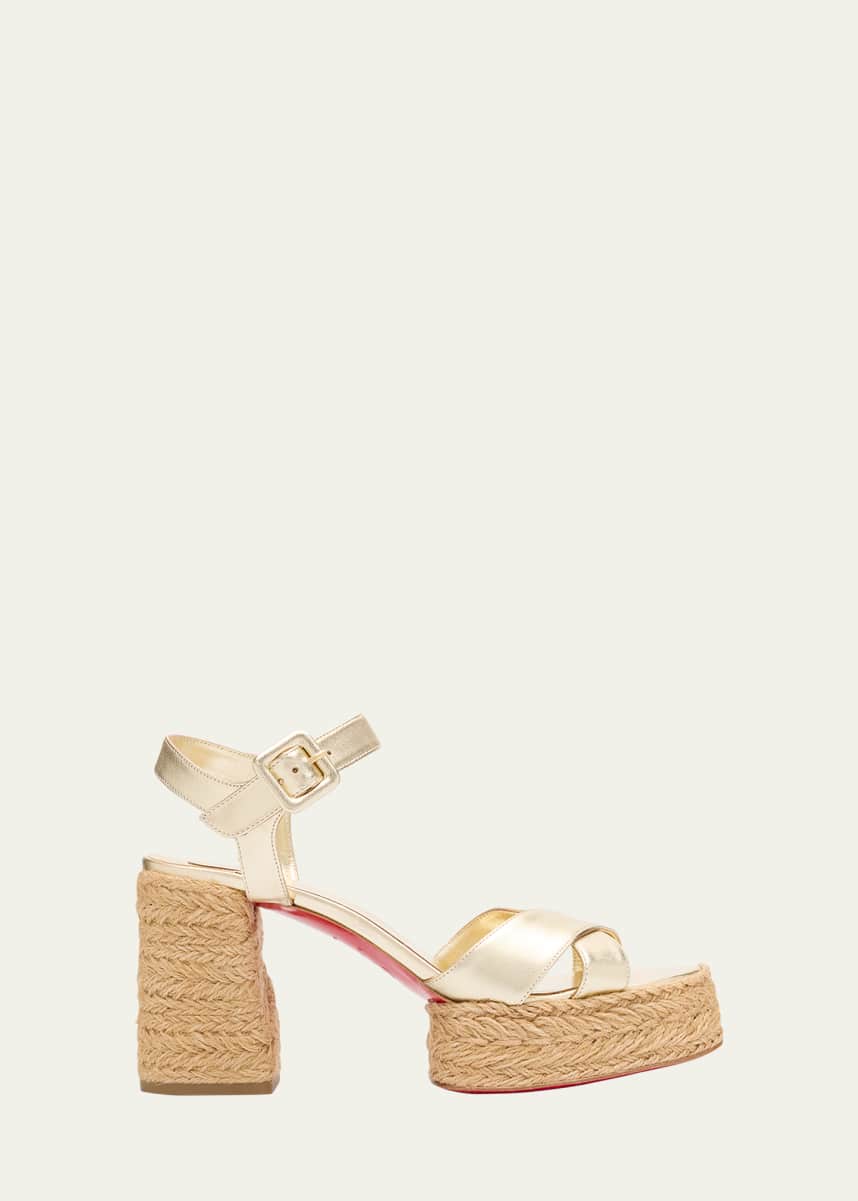 Christian Louboutin Metallic Crisscross Red Sole Platform Sandals