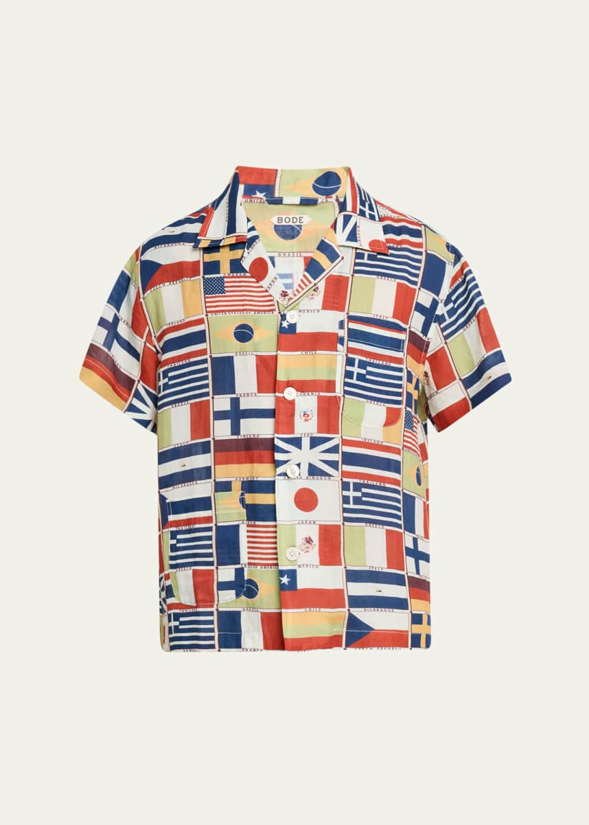 Bode Men's International Flag-Print Camp Shirt