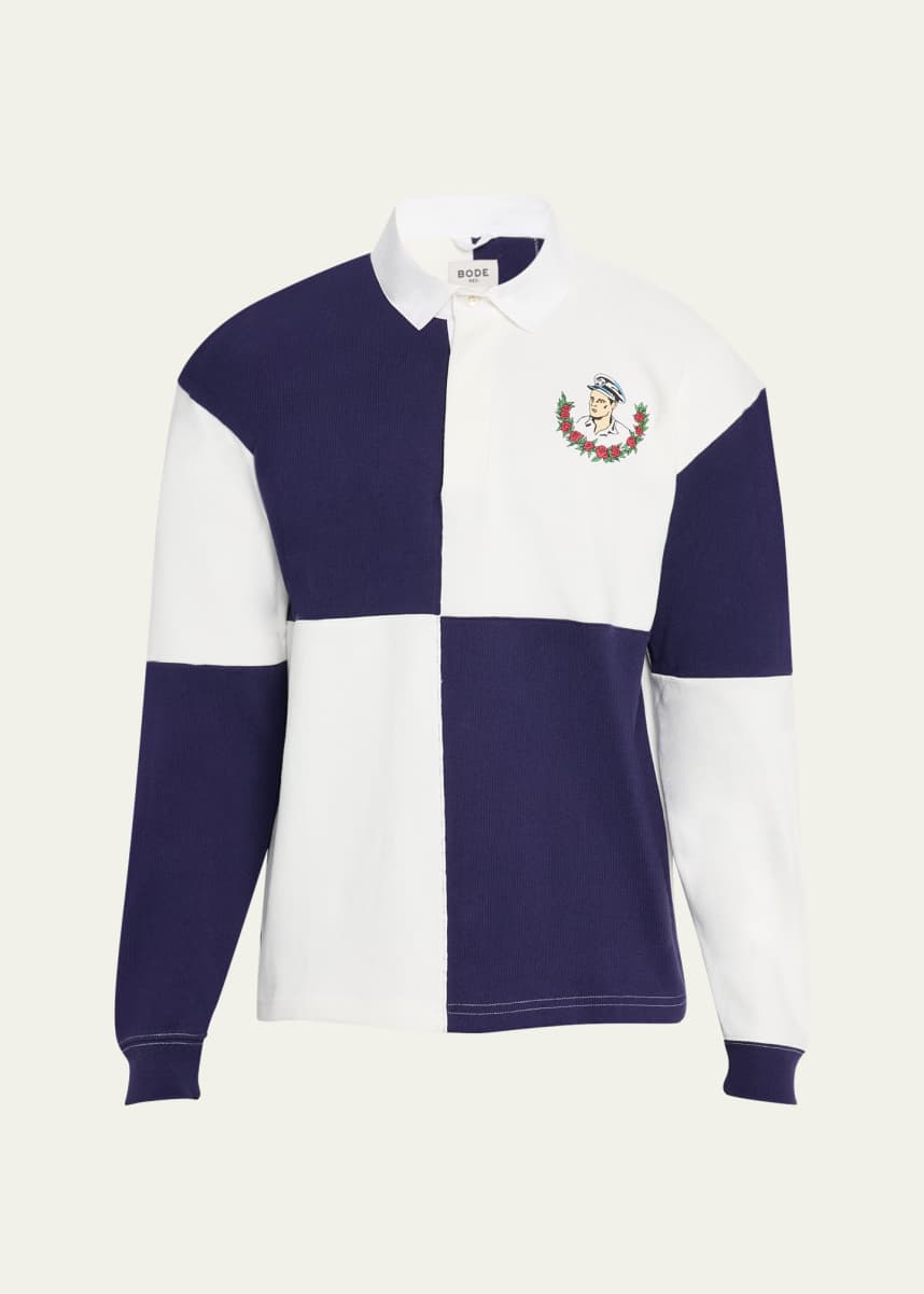 Bode Men's Square Colorblock Grandfather Rugby Shirt