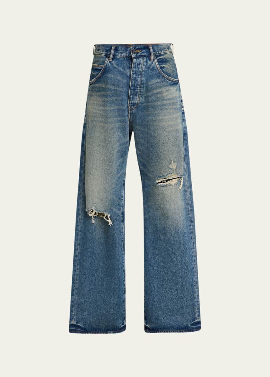 PURPLE Men's 9 to 5 Medium Wash Baggy Wide-Leg Jeans