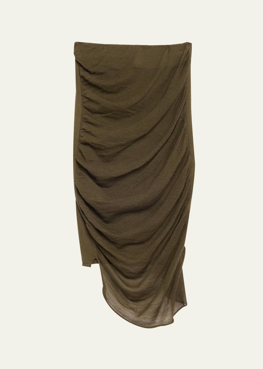 Issey Miyake Ambiguous Ruched Midi Wool Skirt