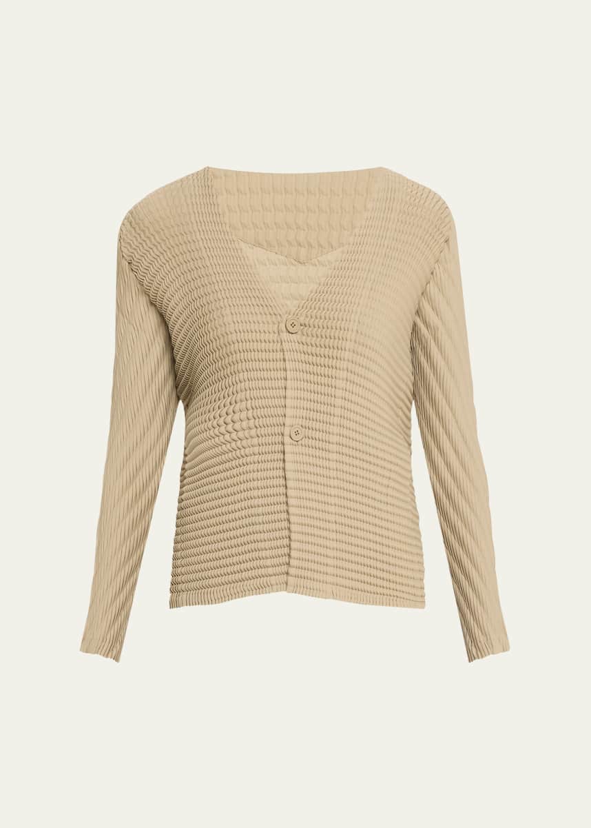 Issey Miyake Wool Like Pleats V-Neck Cardigan