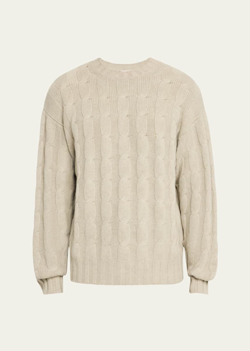 Le Kasha Men's Panama Cashmere Cable-Knit Crewneck Sweater