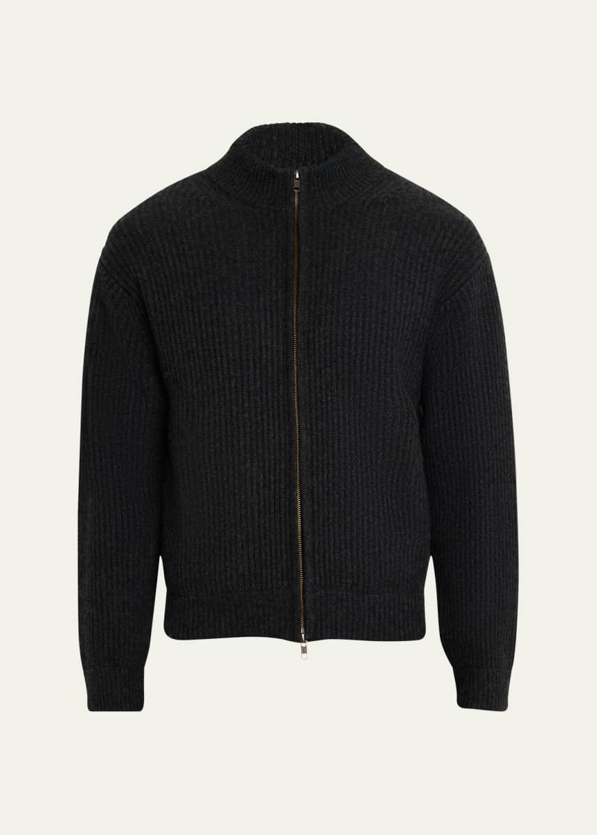 Le Kasha Men's Ribbed Cashmere Full-Zip Cardigan