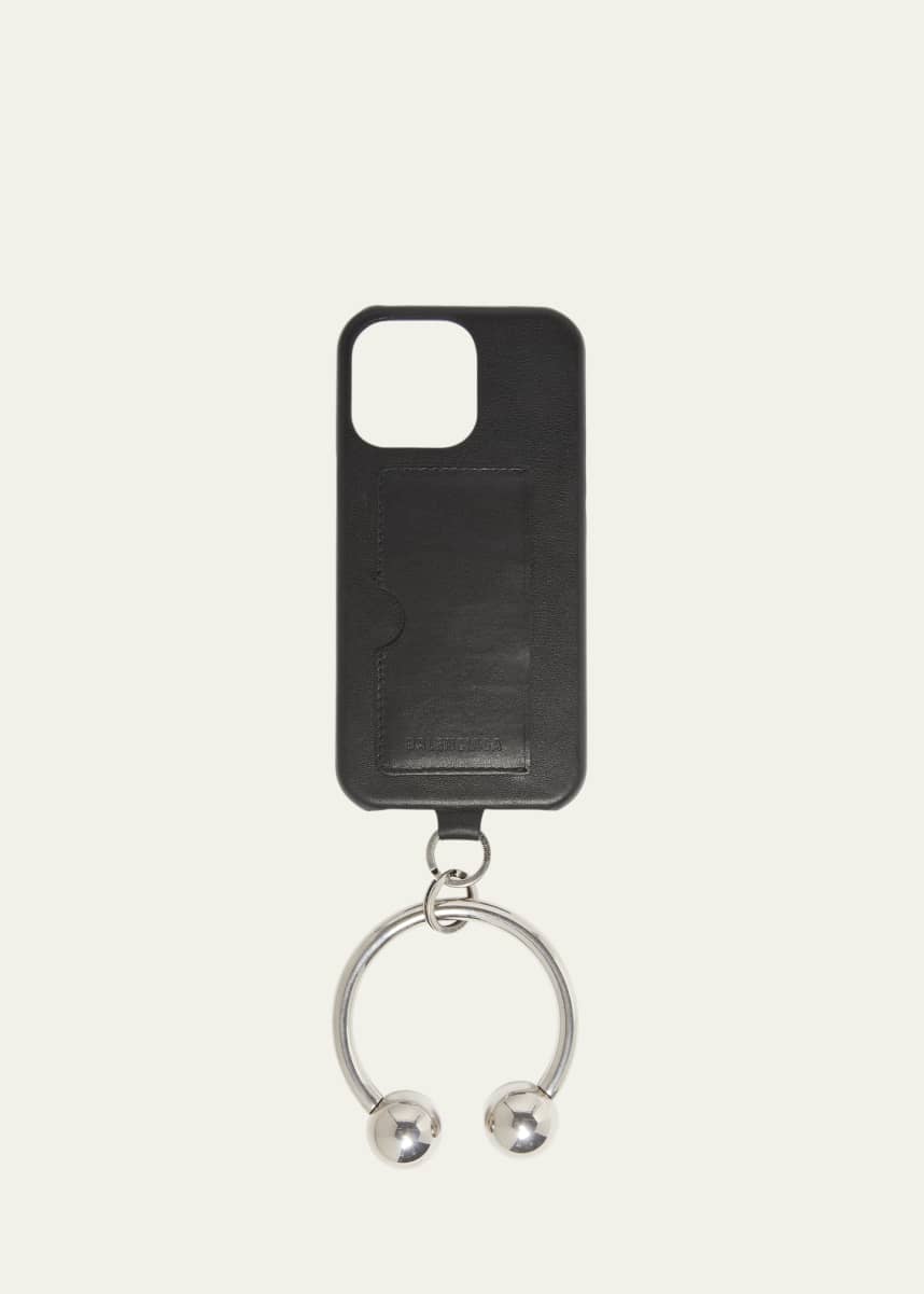 Balenciaga Men's iPhone 15 Pro Leather Phone Case