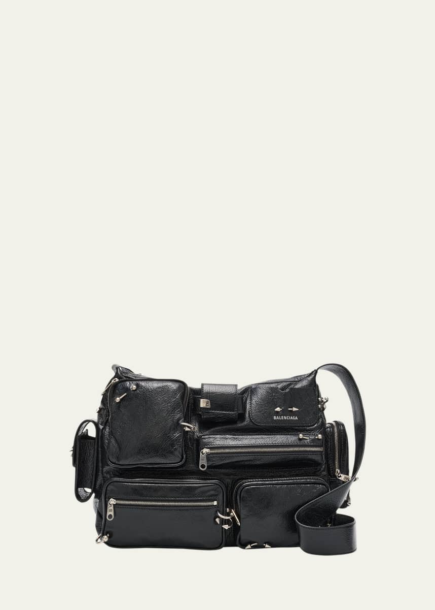 Balenciaga Men's Pierced Arena Lambskin Messenger Bag